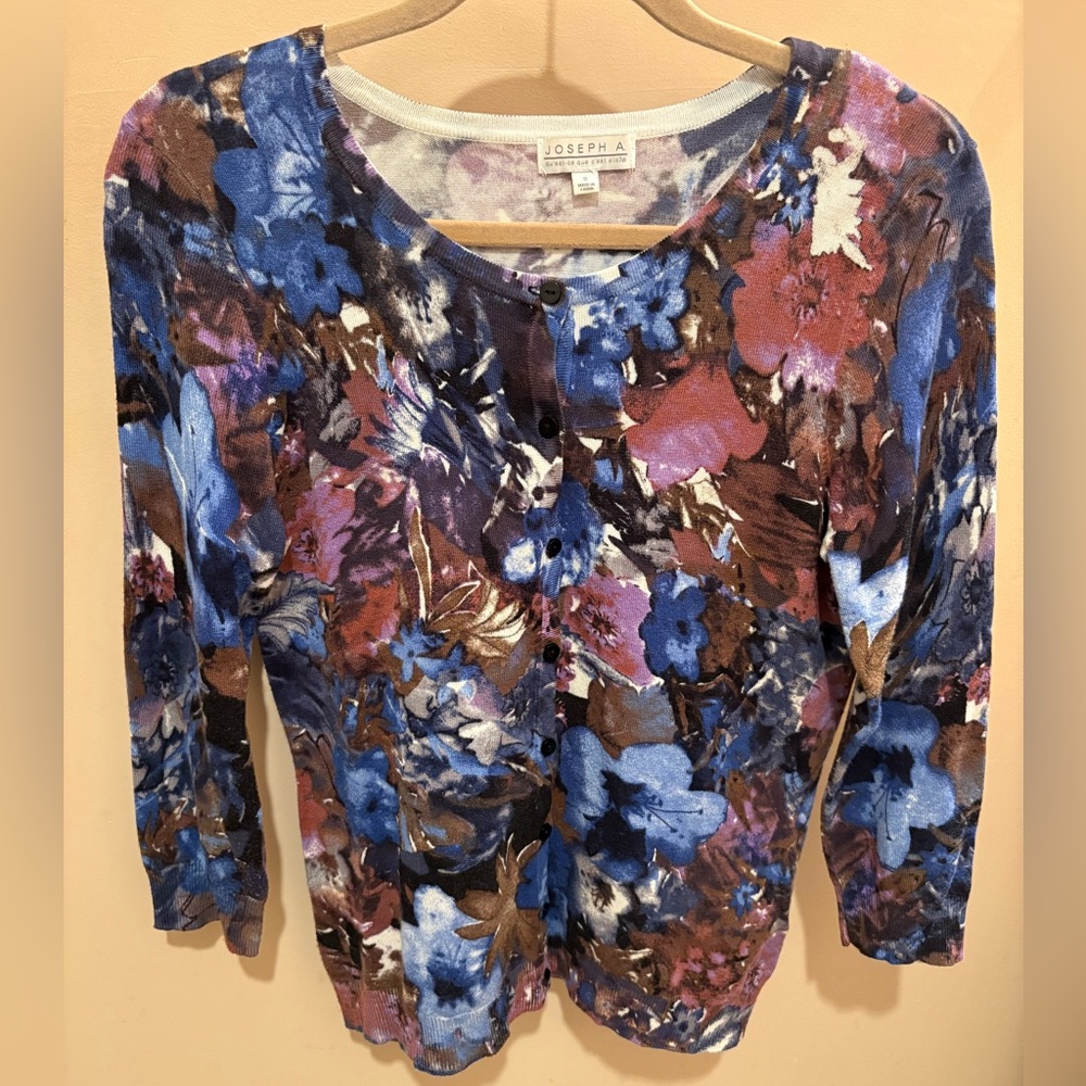 Joseph A. Floral Cardigan Sweater Blue/Purple Women’s Small - Picture 1 of 7